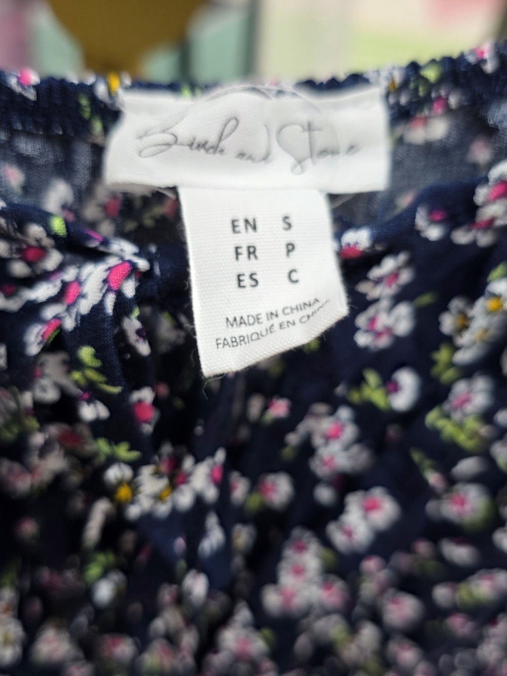 Birch And Stone Smocked Navy Floral Maxi Dress Raw Hem Sz Small - Picture 2 of 9